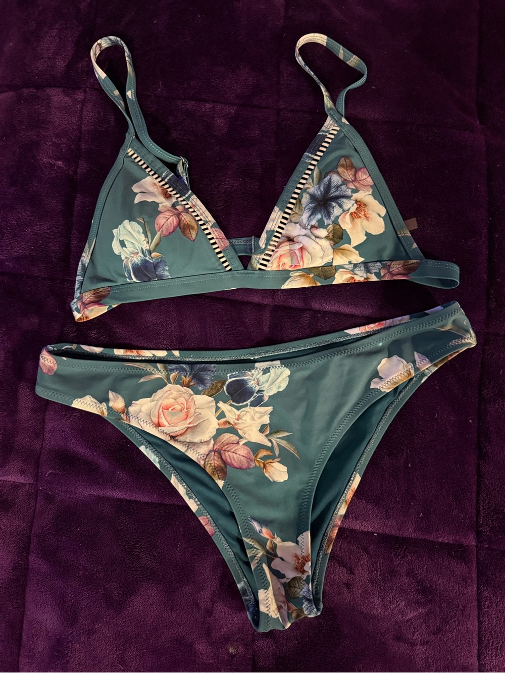Green Floral Triangle Bikini Set - Women's Swim
